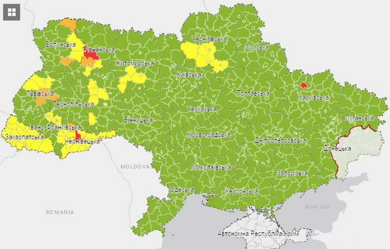 7 серпня ряд районів Хмельниччини на карті від ЦГЗ опинилися в "жовтій" зоні. Але згодом - знову в "зеленій"
