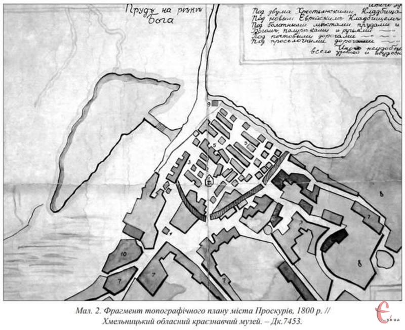 Фрагмент плану міста Проскурова 1800 року